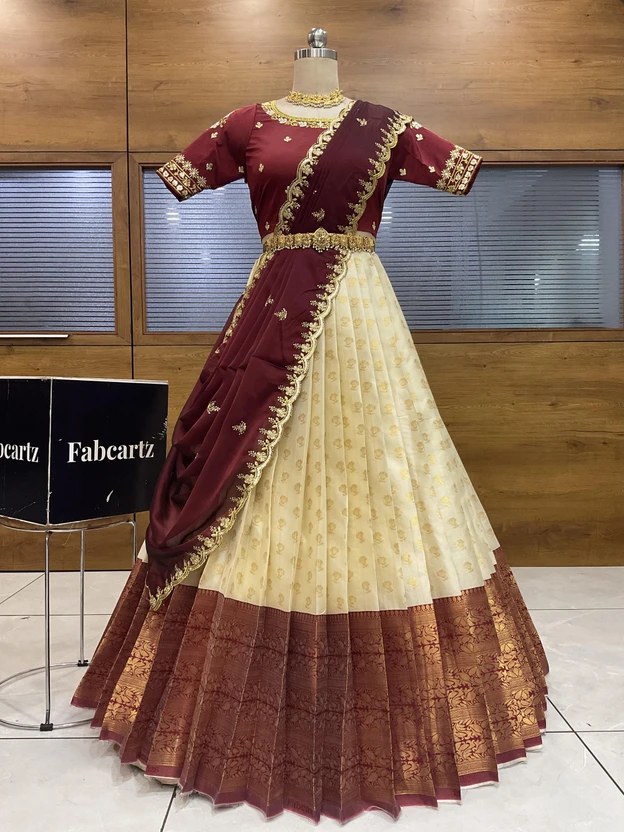 Fabcartz Solid Semi Stitched Lehenga Choli (Maroon)