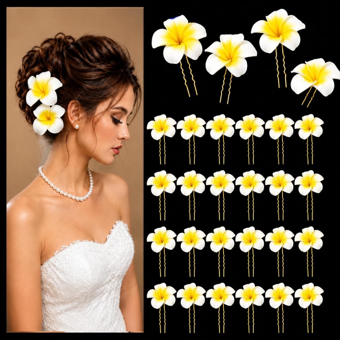 Tia Crafts White Hawaii Plumeria Flower Hair Clips – Tropical Floral Hair Accessories for Women (Whi