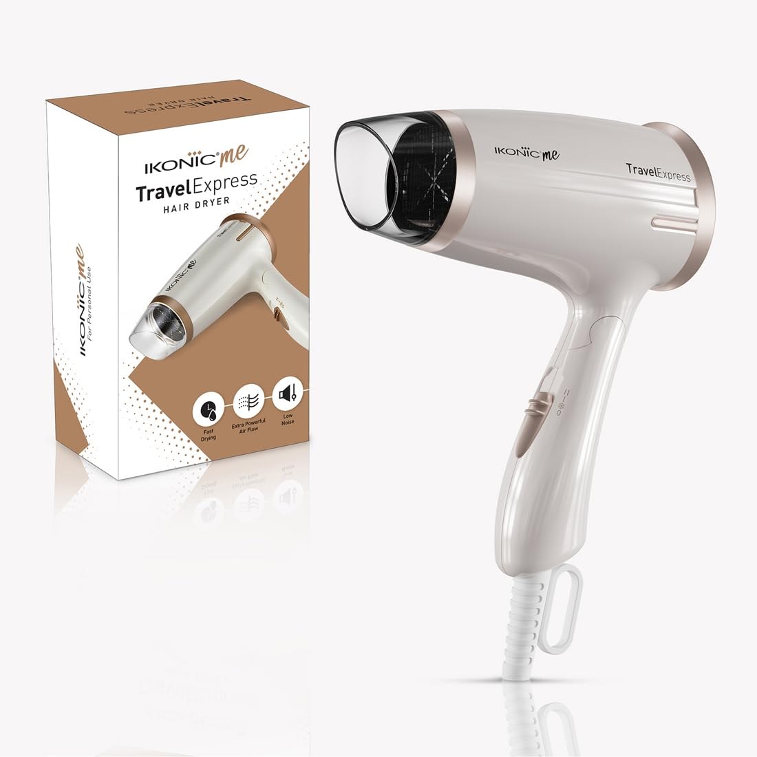 Ikonic Travel Express Foldable Hair Dryer Adustable Two Speed Setting Fast Drying 1400Watt, Compact