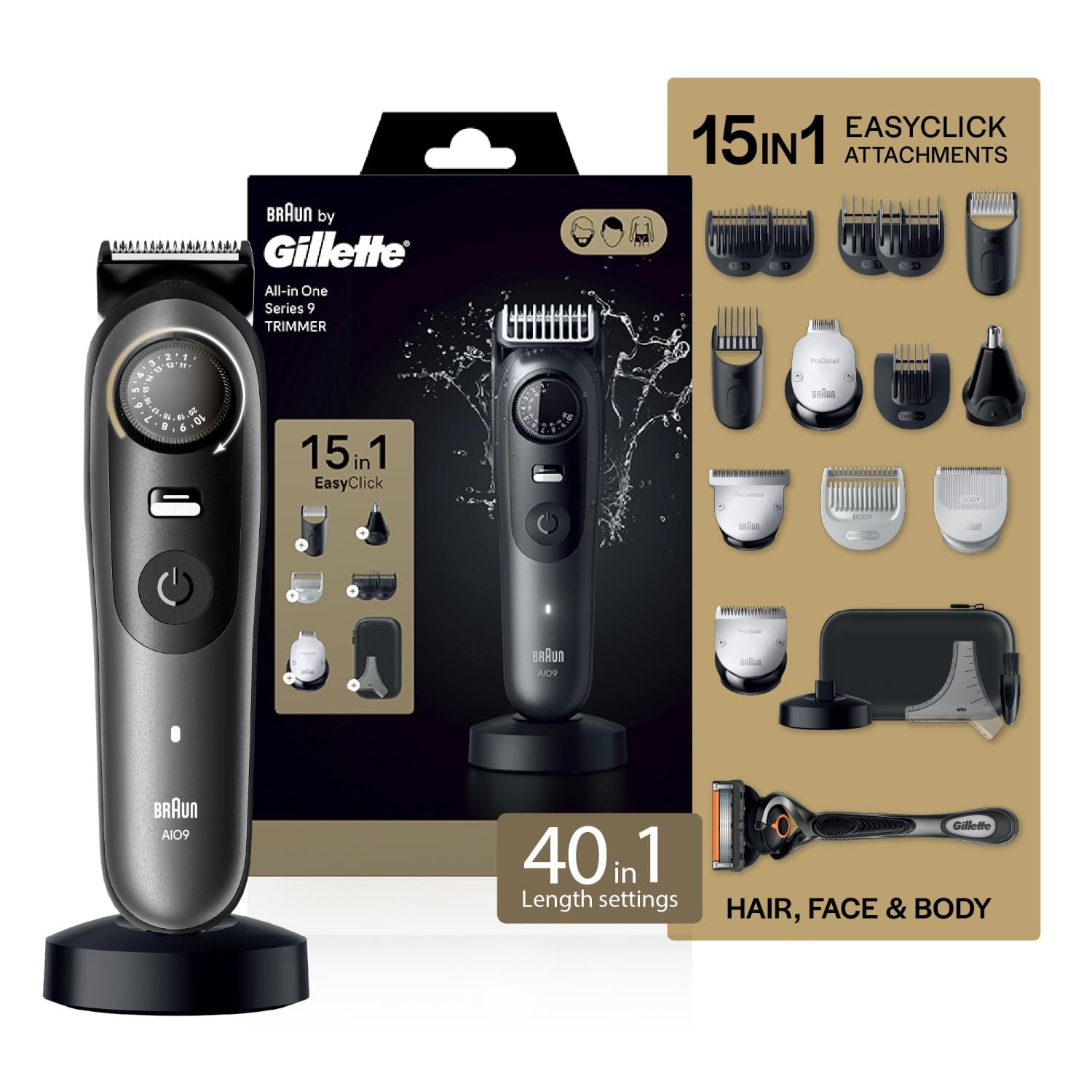 Gillette Series 9 All-in-One Beard & Body Trimmer for Man (by Braun) with Fusion Proglide Razor | Pr