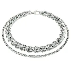 PALMONAS Double Rope Chain Silver Bracelet for Mens - Waterproof & Anti-Tarnish, Gift for Boys & Men