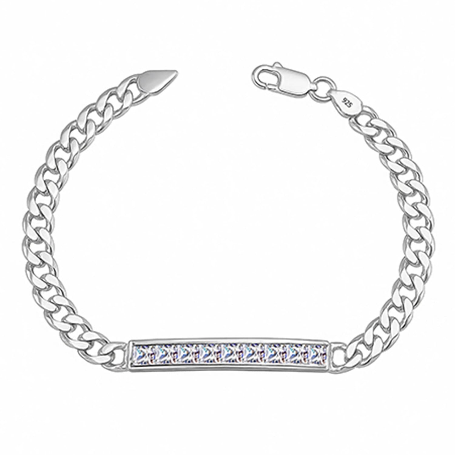 TRUESILVER ACPL 925 Sterling Silver Zirconia Bar Cuban Chain Bracelet for Men Gift for Fathers Day