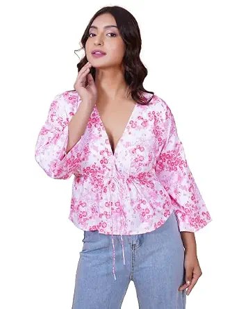White Pink Floral String top Women Western