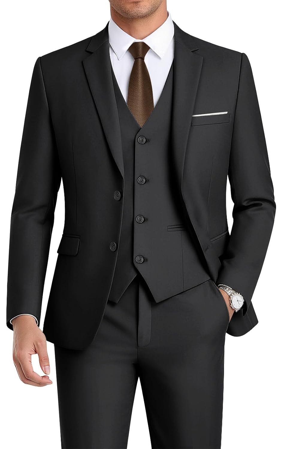 WEEN CHARM Men's 3-Piece Slim Fit Suit Set-2-Button Blazer,Vest & Pants-Formal Wedding,Prom,Party &