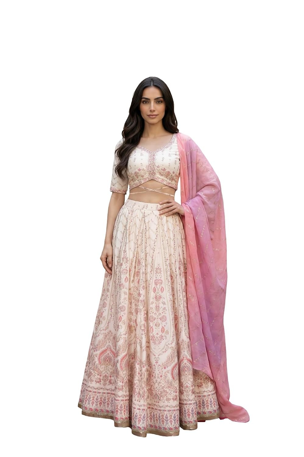 Aurelia Women's Foil Printed Ethnic Motifs Blouse with Lehenga and Dupatta Set