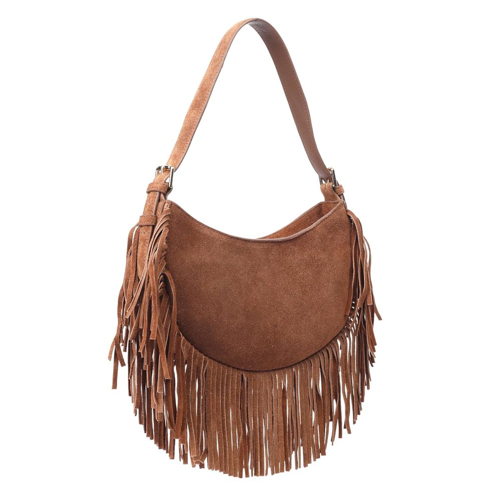 Silviano Varenna Charcoal Suede Fringe Shoulder Bag