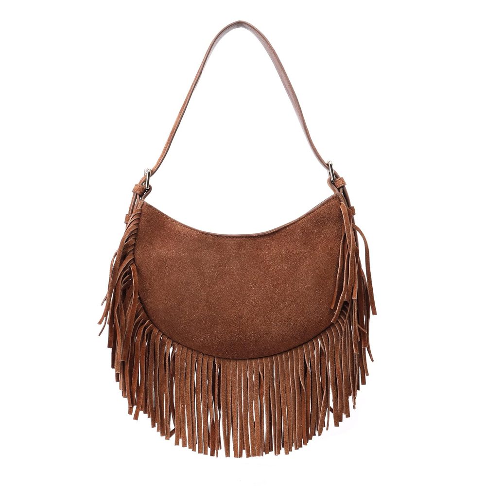 Silviano Varenna Charcoal Suede Fringe Shoulder Bag