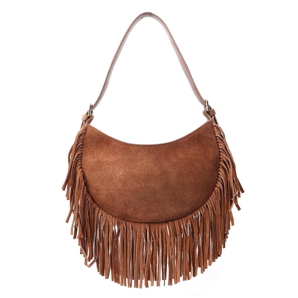 Silviano Varenna Charcoal Suede Fringe Shoulder Bag
