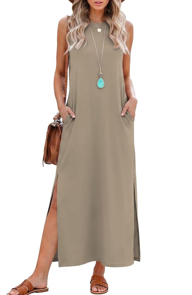 RUMIA Womens Summer Dresses Sleeveless Long Dress with Pockets