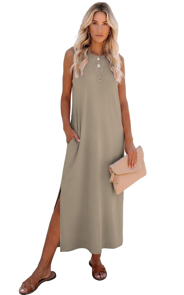 RUMIA Womens Summer Dresses Sleeveless Long Dress with Pockets