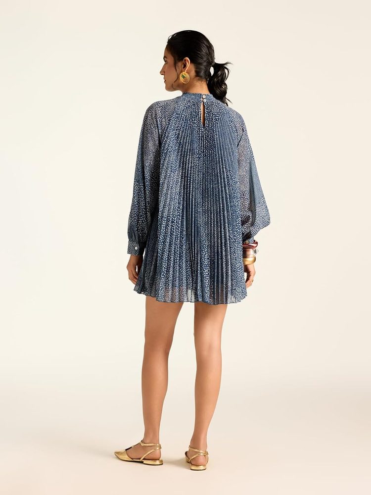Label RITU KUMAR Navy Angelique Dot Full Sleeves Polka Dot Short Dress