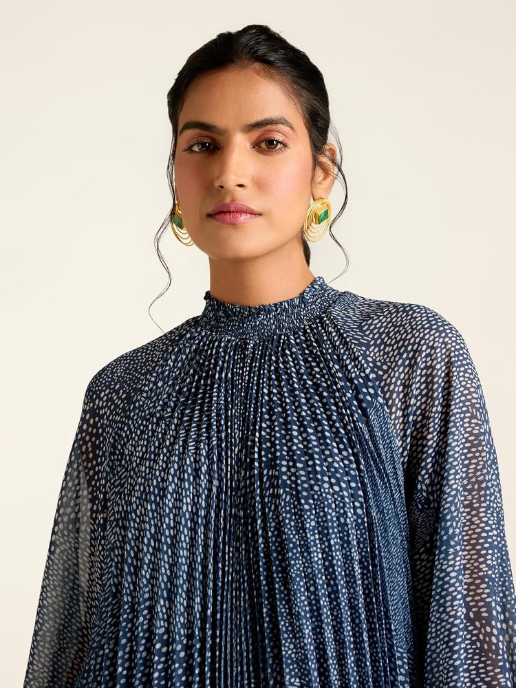 Label RITU KUMAR Navy Angelique Dot Full Sleeves Polka Dot Short Dress