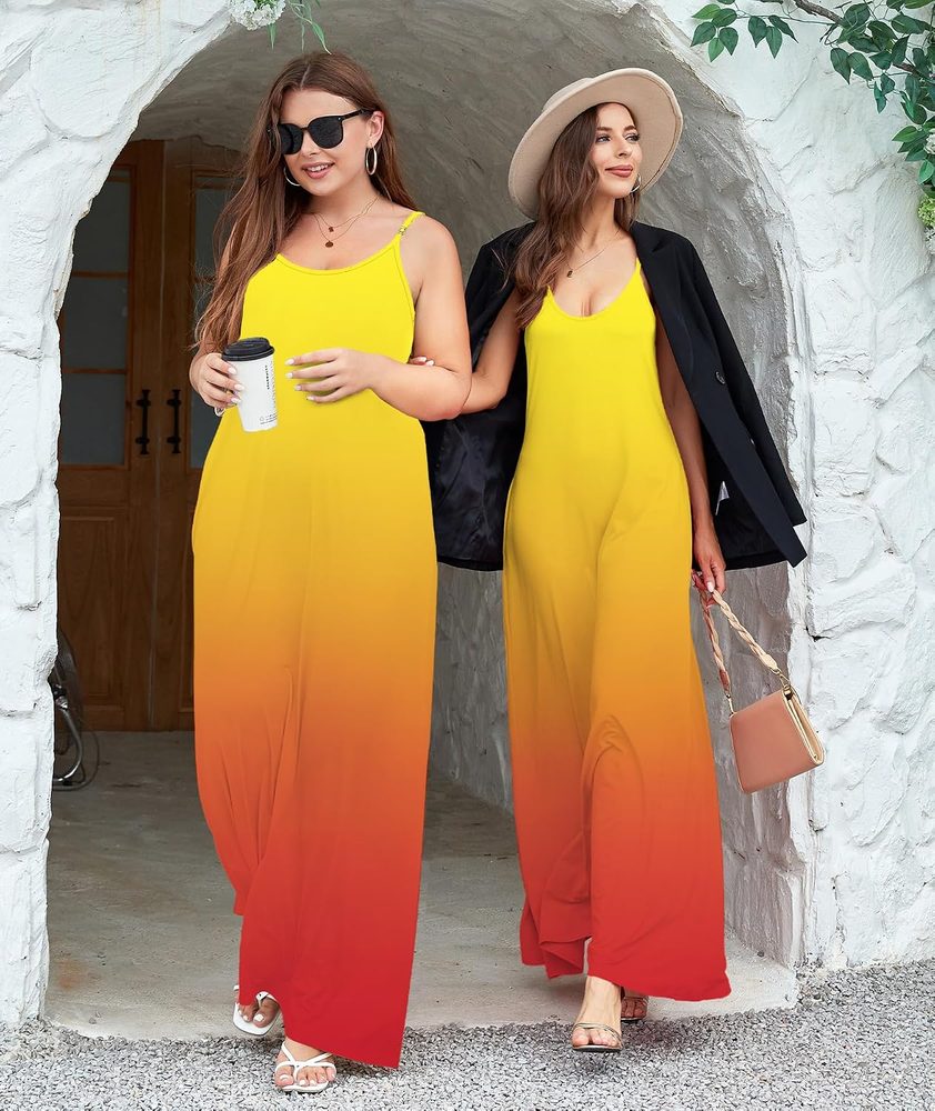 Wolddress Womens 2023 Casual Sleeveless Sundress Plus Size Loose Plain Long Summer Beach Maxi Dress with Pockets S-5X