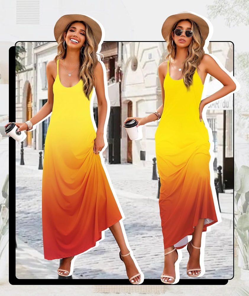 Wolddress Womens 2023 Casual Sleeveless Sundress Plus Size Loose Plain Long Summer Beach Maxi Dress with Pockets S-5X