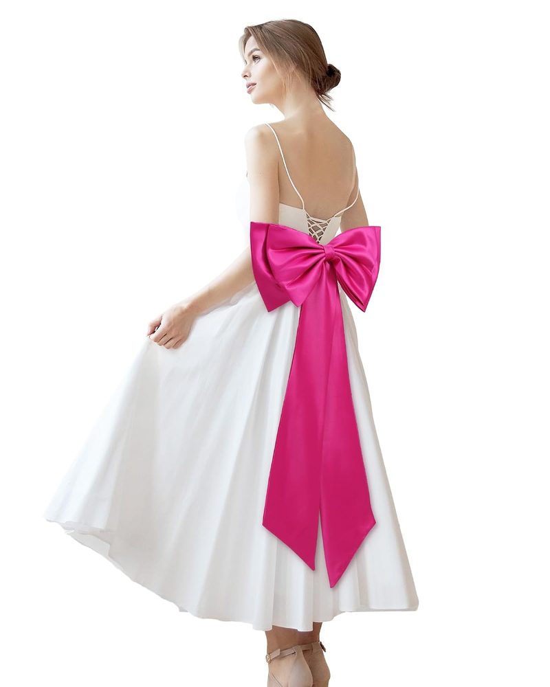Bencailor Big Satin Bow Large Detachable Bow Train for Dress 17.72" Wide Waist Sash Belt Bride Formal Wedding Dress