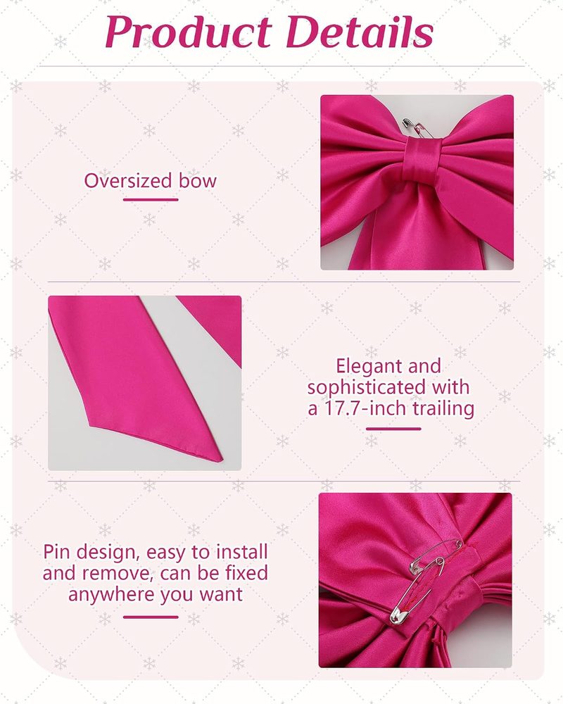 Bencailor Big Satin Bow Large Detachable Bow Train for Dress 17.72" Wide Waist Sash Belt Bride Formal Wedding Dress