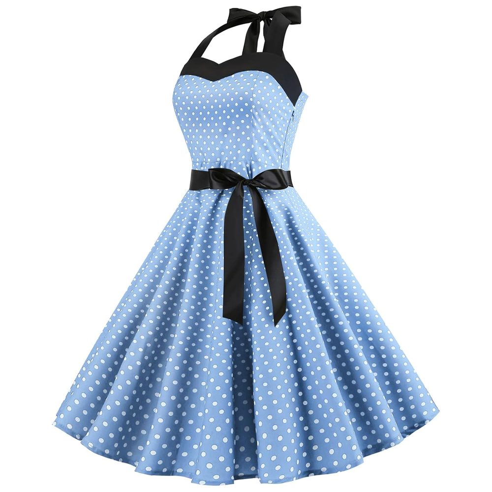 IKADEX Vintage Women 1950s Rockabilly Swing Dress Pinup 50s Retro Hepburn Style Halterneck A-Line Dresses