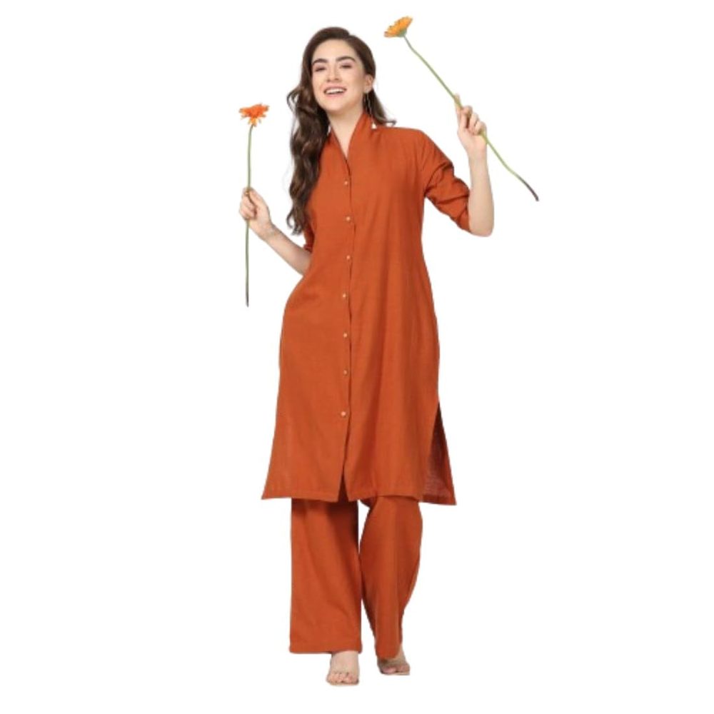 Elegant Women Organic Cotton Solid Rust Co-Ords Set