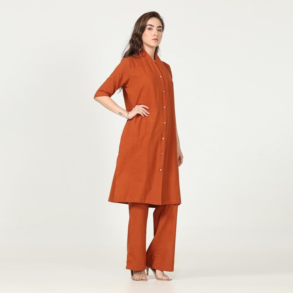 Elegant Women Organic Cotton Solid Rust Co-Ords Set