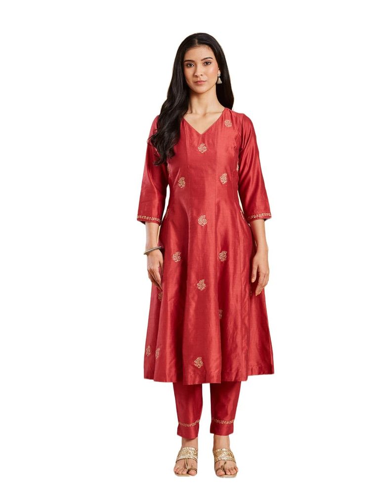 Fabindia Womens Cotton Silk Slim Fit A-Line Kurta Set