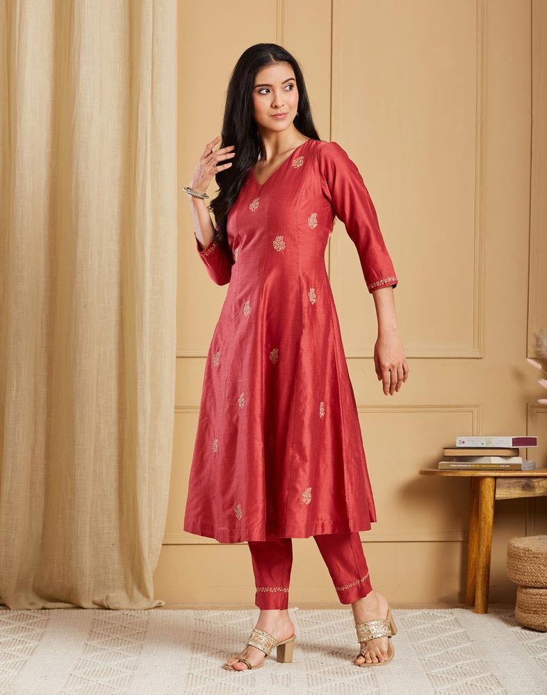 Fabindia Womens Cotton Silk Slim Fit A-Line Kurta Set