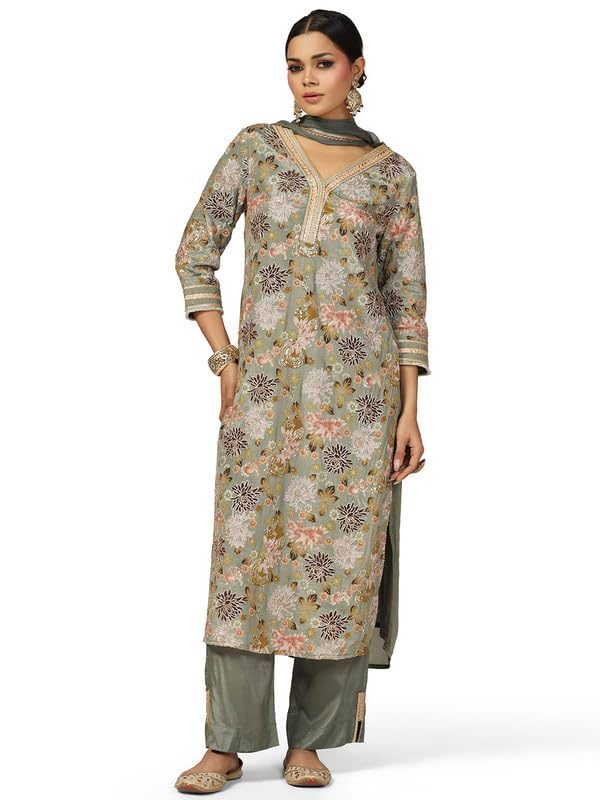 Green Embroidered Crepe Ensemble Kurti XL