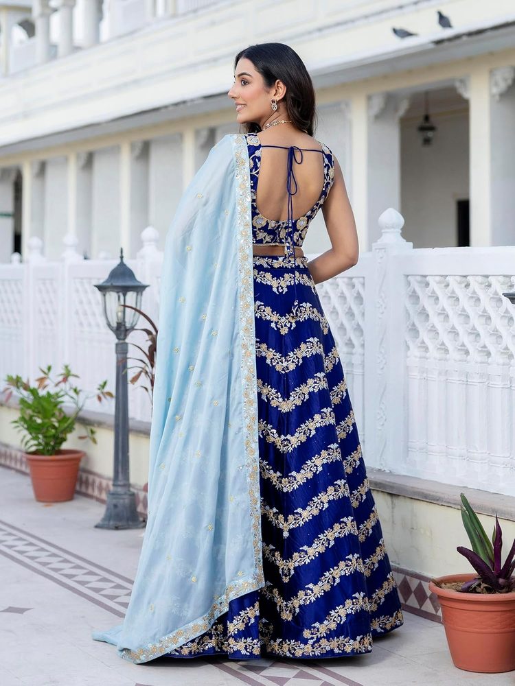 RENDMALLS Women's Satin Embroidery With Sequence Work Lehenga Choli Unstitch Blouse with Dupatta For Women (New-Bridal-Latest-Wedding-Sequence-Lehenga-Designer)