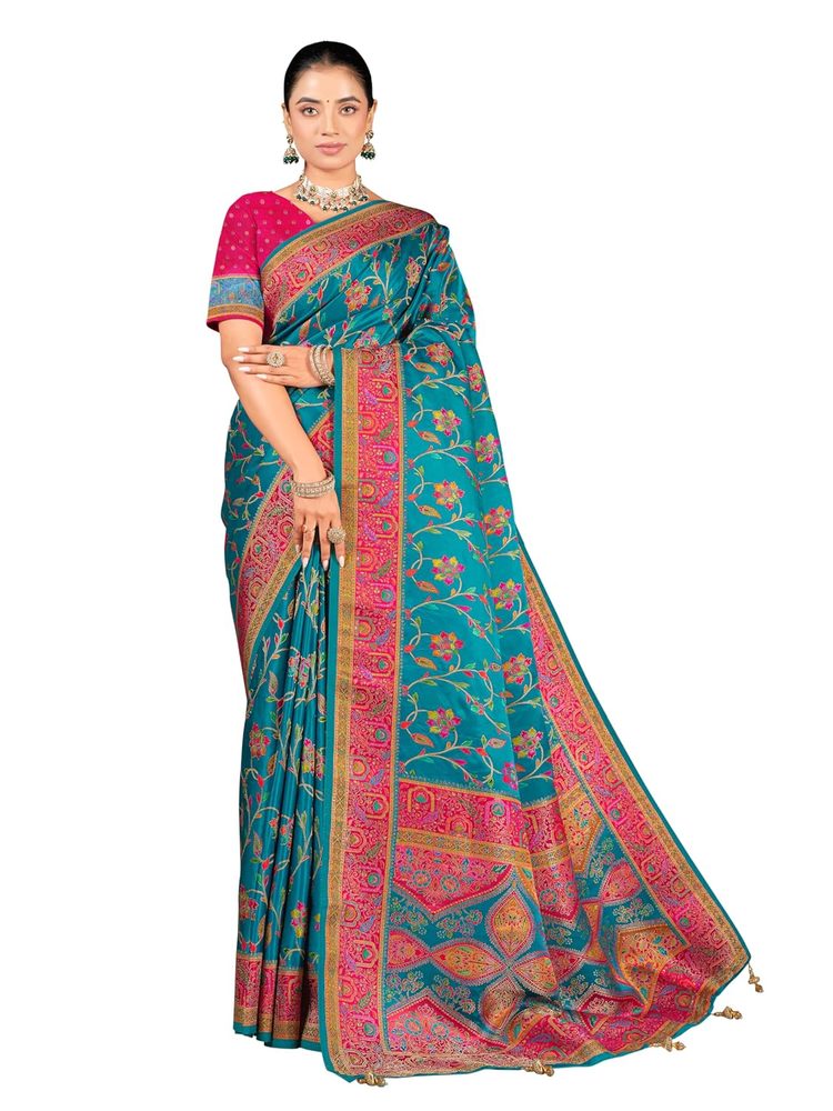 Glory Sarees Women’s Luxurious Dola Pure Silk Original Saree Position Print Work Madhubani Inspired Motifs Banarasi Kanjivaram Style Saree With Blouse Piece (Elegant101_Parent)