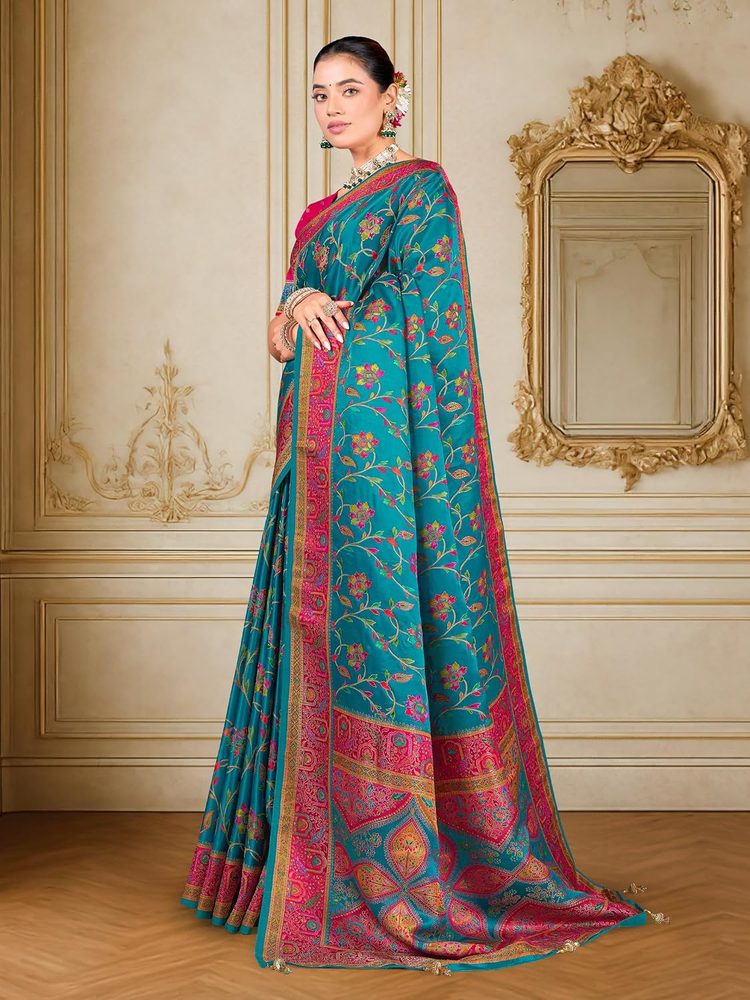Glory Sarees Women’s Luxurious Dola Pure Silk Original Saree Position Print Work Madhubani Inspired Motifs Banarasi Kanjivaram Style Saree With Blouse Piece (Elegant101_Parent)