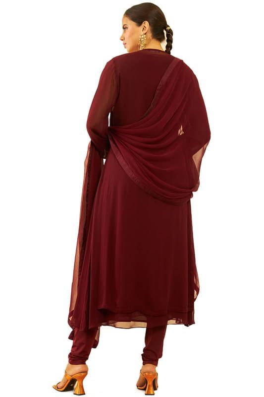 Soch Womens Georgette Cutdana Work Suit Set with Jacket and Dupatta