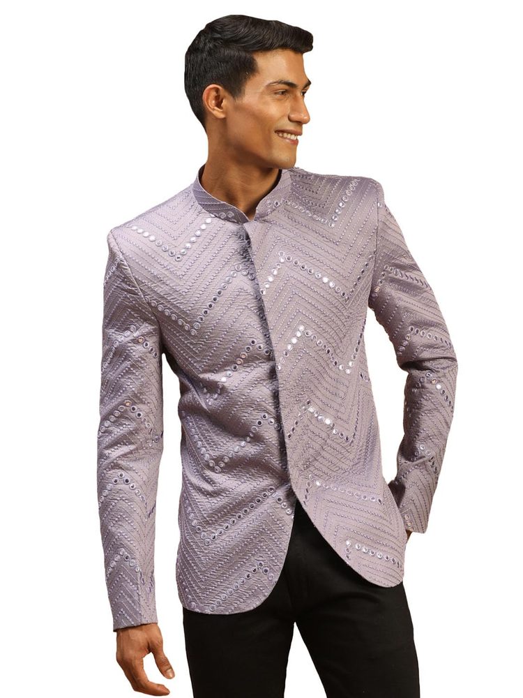 VASTRAMAY Men Mirror Work Jodhpuri Jacket | Viscose Slim Fit Ethnic Wear with Mandarin Collar | Festive Ethnic Outfit For Rakhi