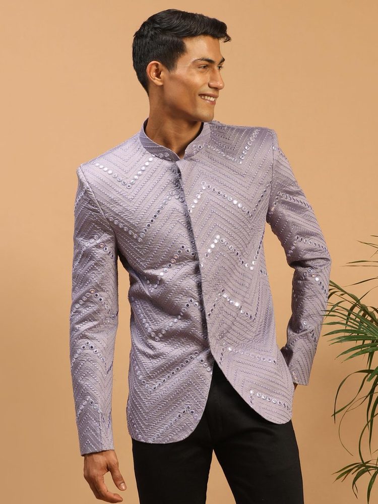 VASTRAMAY Men Mirror Work Jodhpuri Jacket | Viscose Slim Fit Ethnic Wear with Mandarin Collar | Festive Ethnic Outfit For Rakhi