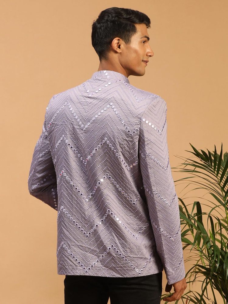 VASTRAMAY Men Mirror Work Jodhpuri Jacket | Viscose Slim Fit Ethnic Wear with Mandarin Collar | Festive Ethnic Outfit For Rakhi