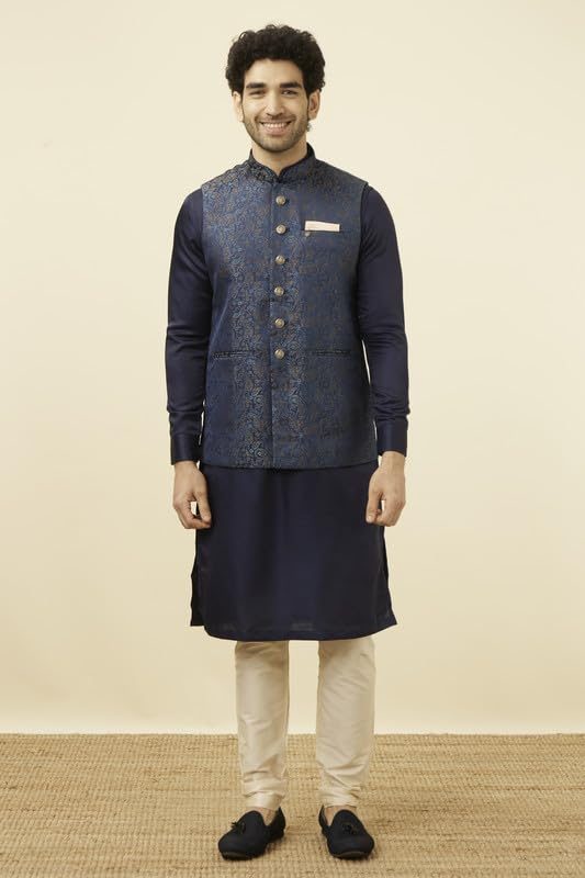 Manyavar Men's Brocade Self-Textured Nehru Jacket (1pc)