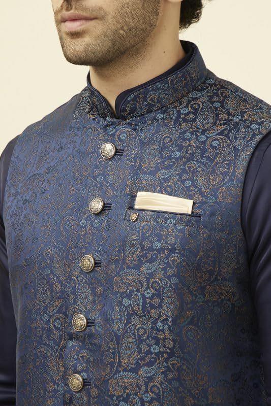 Manyavar Men's Brocade Self-Textured Nehru Jacket (1pc)