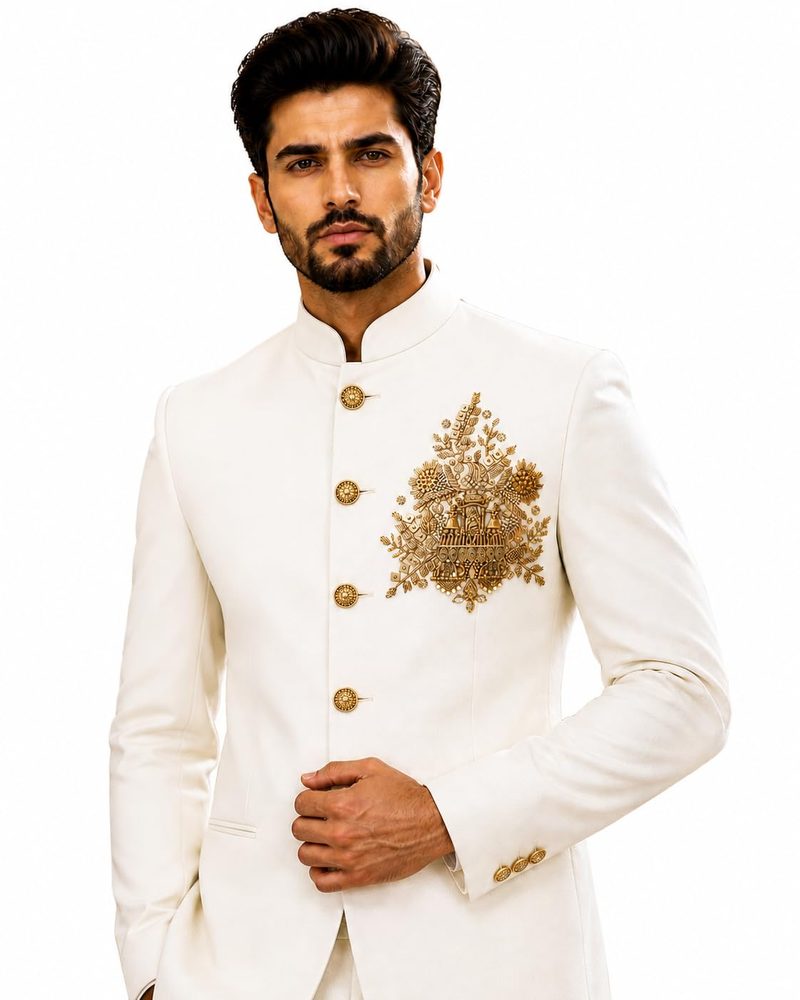 White Bandhgala Wedding Suit