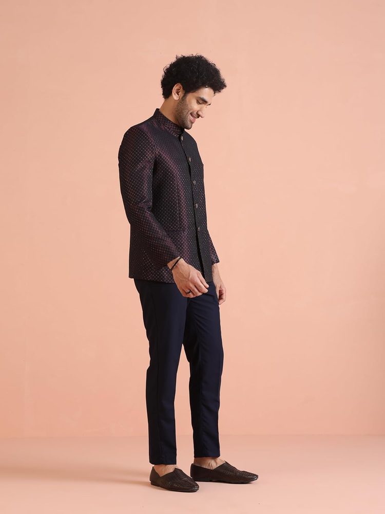 Kisah Men's Silk Blend Textured Bandhgala Regular Fit | Royal Ethnic Wear | Wedding & Occasion Wear