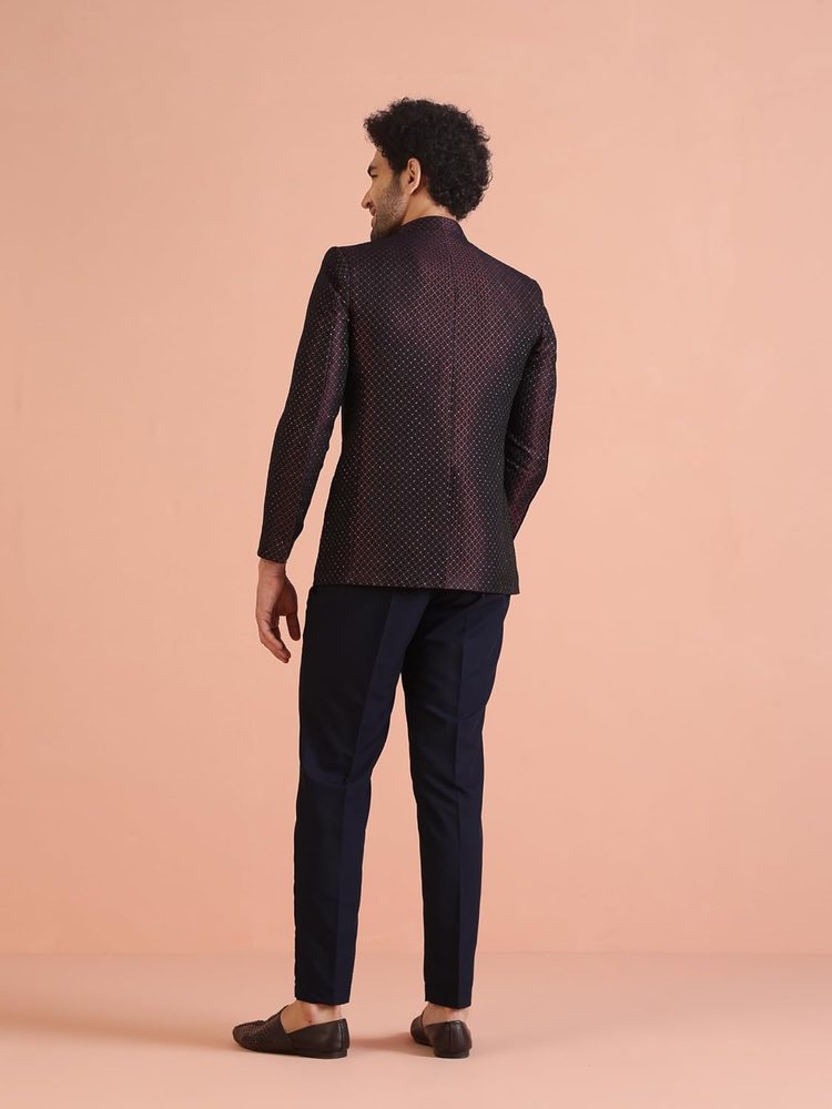 Kisah Men's Silk Blend Textured Bandhgala Regular Fit | Royal Ethnic Wear | Wedding & Occasion Wear