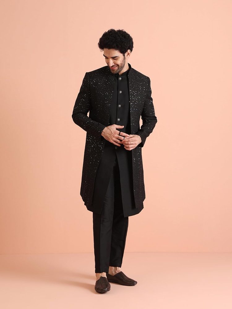 Kisah Men's Blended Embellished Sherwani Set Regular Fit | Wedding, Festive & Occasion Wear