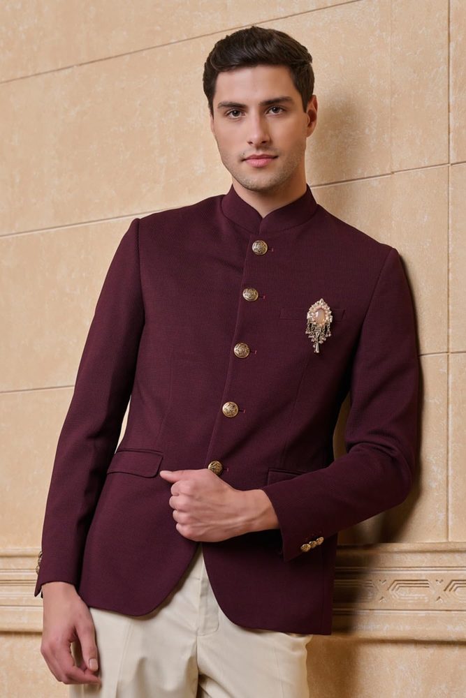 TASVA Wine Classic Knit Bandhgala For Men