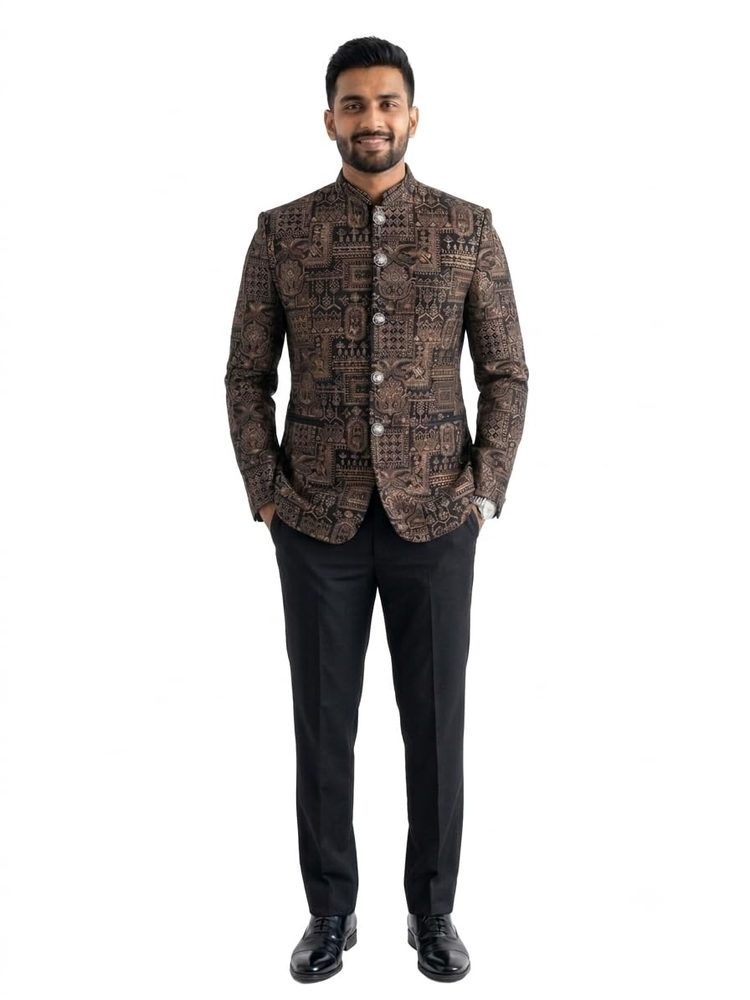 Men's Designer Black and Gold Embroidered Jodhpuri Bandhgala Suit Blazer