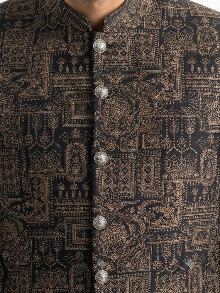 Men's Designer Black and Gold Embroidered Jodhpuri Bandhgala Suit Blazer