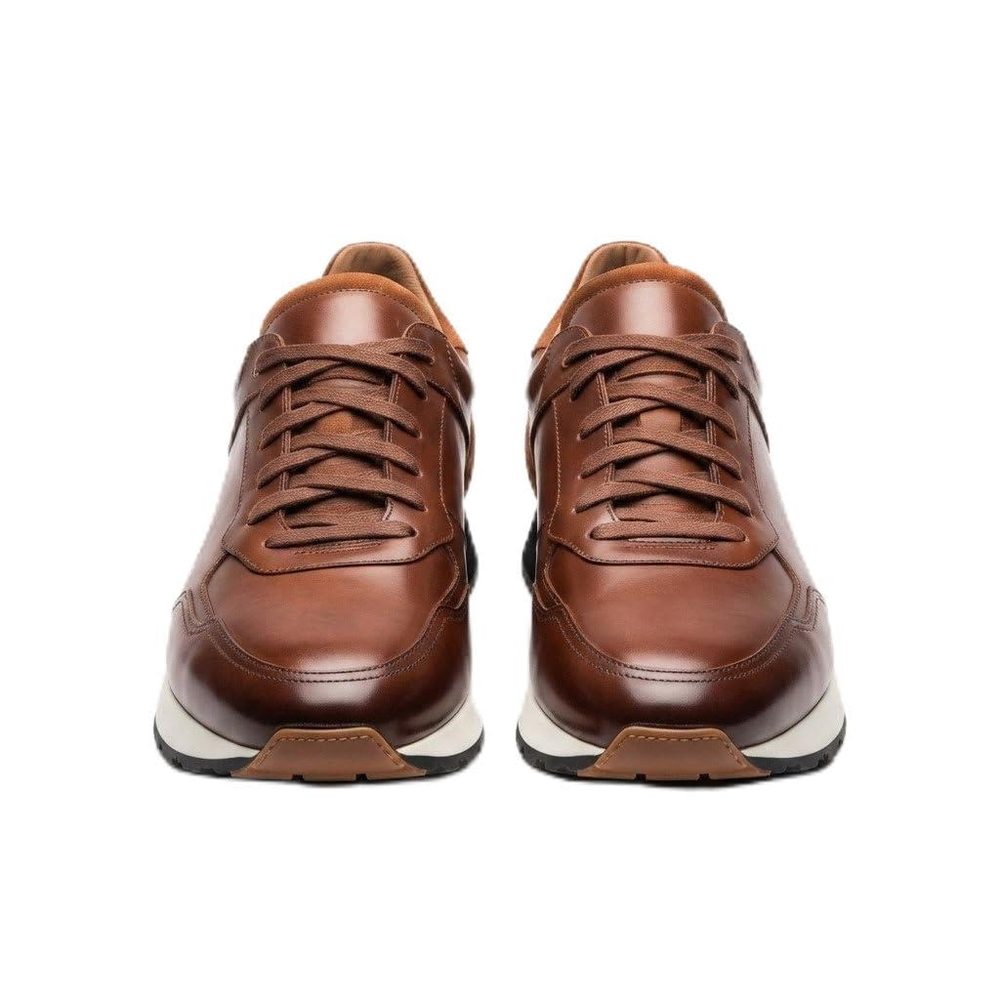 Costoso Italiano Men’s Brown Genuine Leather Sneakers | Lace-Up Casual Sports Shoes with Suede Detailing, Cushioned Sole & Rubber Grip | Smart Casual Shoes for Office, Travel