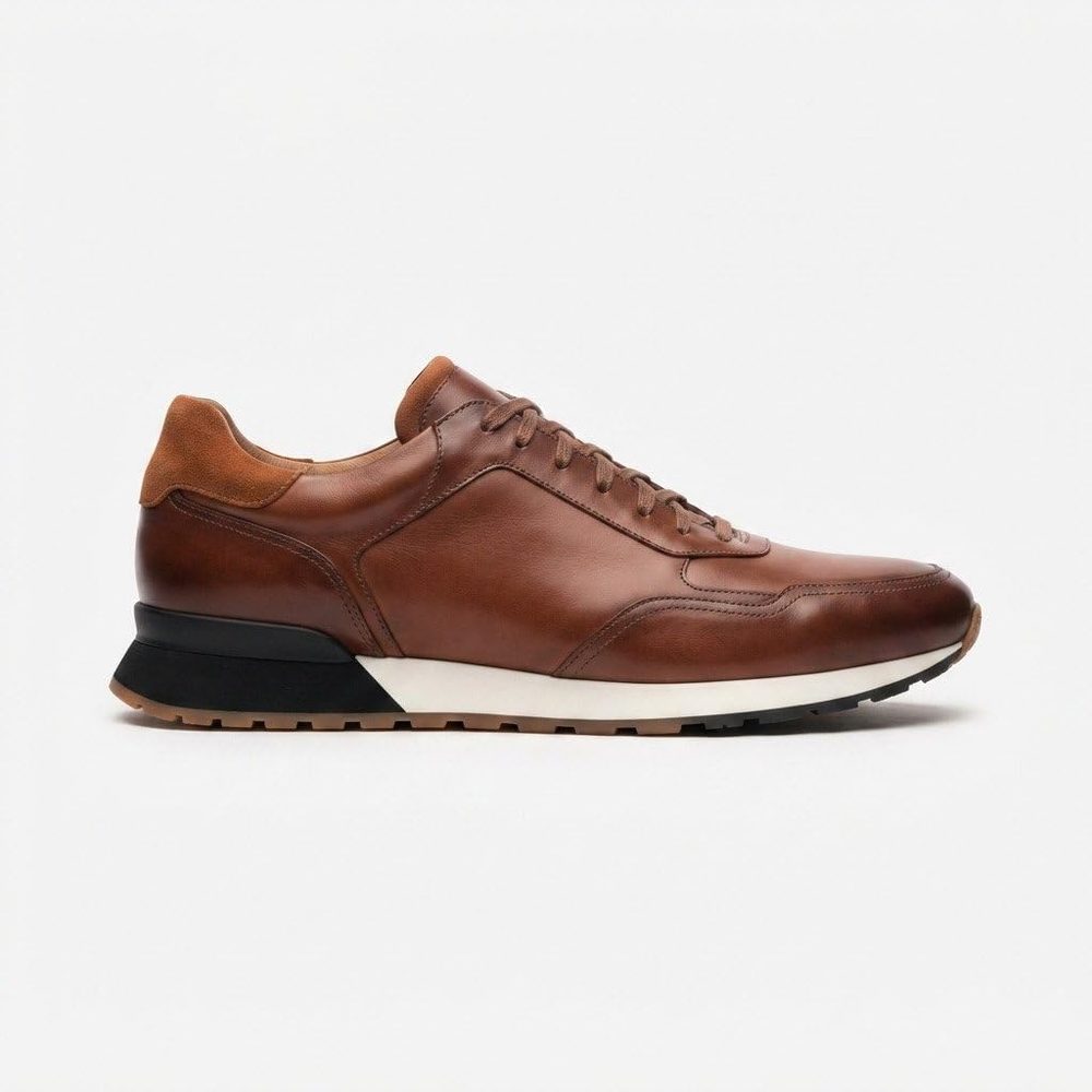 Costoso Italiano Men’s Brown Genuine Leather Sneakers | Lace-Up Casual Sports Shoes with Suede Detailing, Cushioned Sole & Rubber Grip | Smart Casual Shoes for Office, Travel