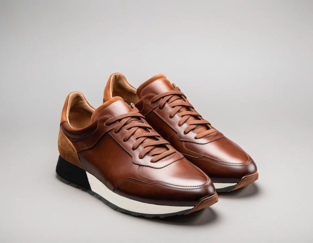 Costoso Italiano Men’s Brown Genuine Leather Sneakers | Lace-Up Casual Sports Shoes with Suede Detailing, Cushioned Sole & Rubber Grip | Smart Casual Shoes for Office, Travel