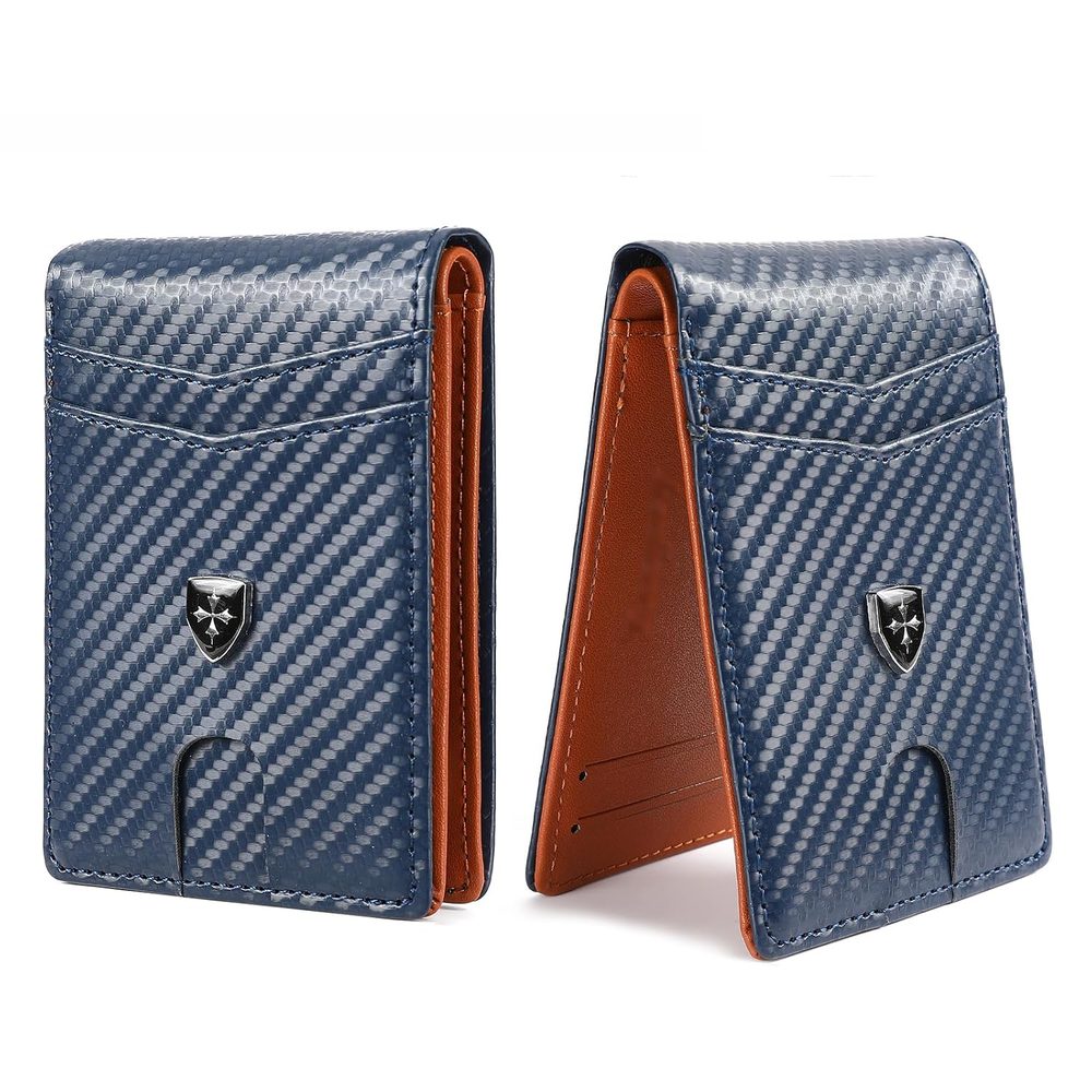 Mens Wallet Leather Credit Card Holder Slim Bifold RFID Blocking Front Pockets Minimalist Wallets for Men with ID Window