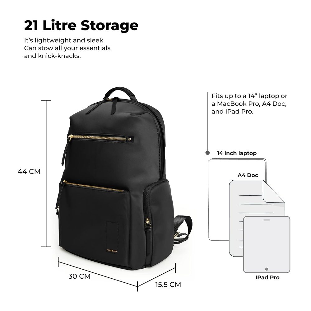 MOKOBARA Bliss 21L Laptop Backpack 14 Inch Office Travel Black