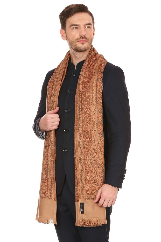 Pashtush Mens fine Soft Ethnic Stole Stole, Jamawar design, Faux Pashmina