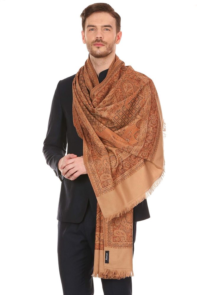 Pashtush Mens fine Soft Ethnic Stole Stole, Jamawar design, Faux Pashmina