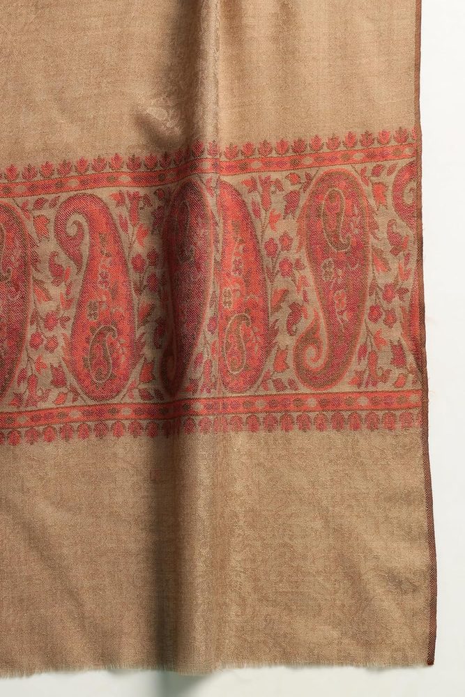Pashtush Mens Extra Fine Wool Shawl, Paisley Design, Taupe